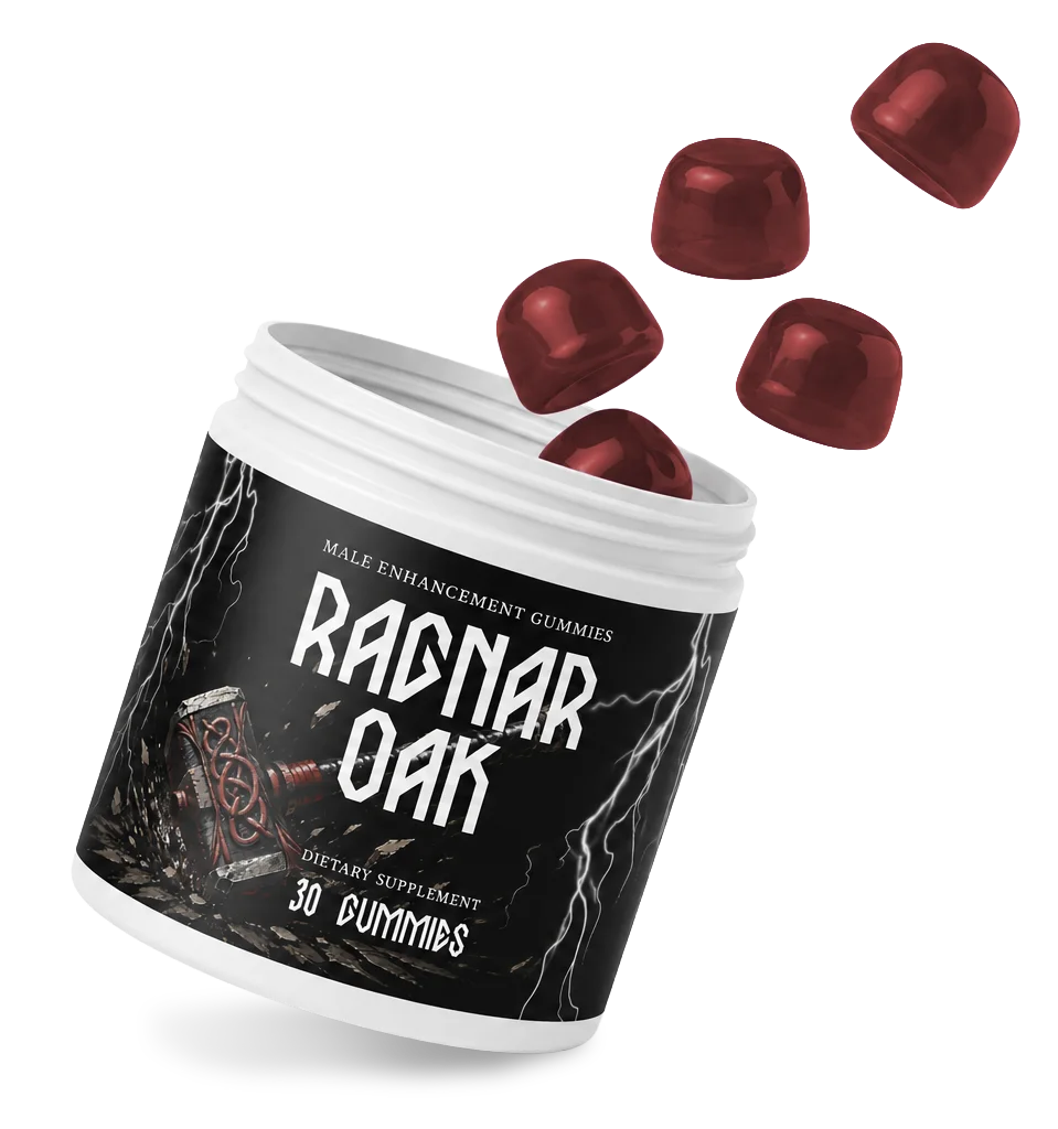 Open jar of Ragnaroak gummies with red gummies spilling out
