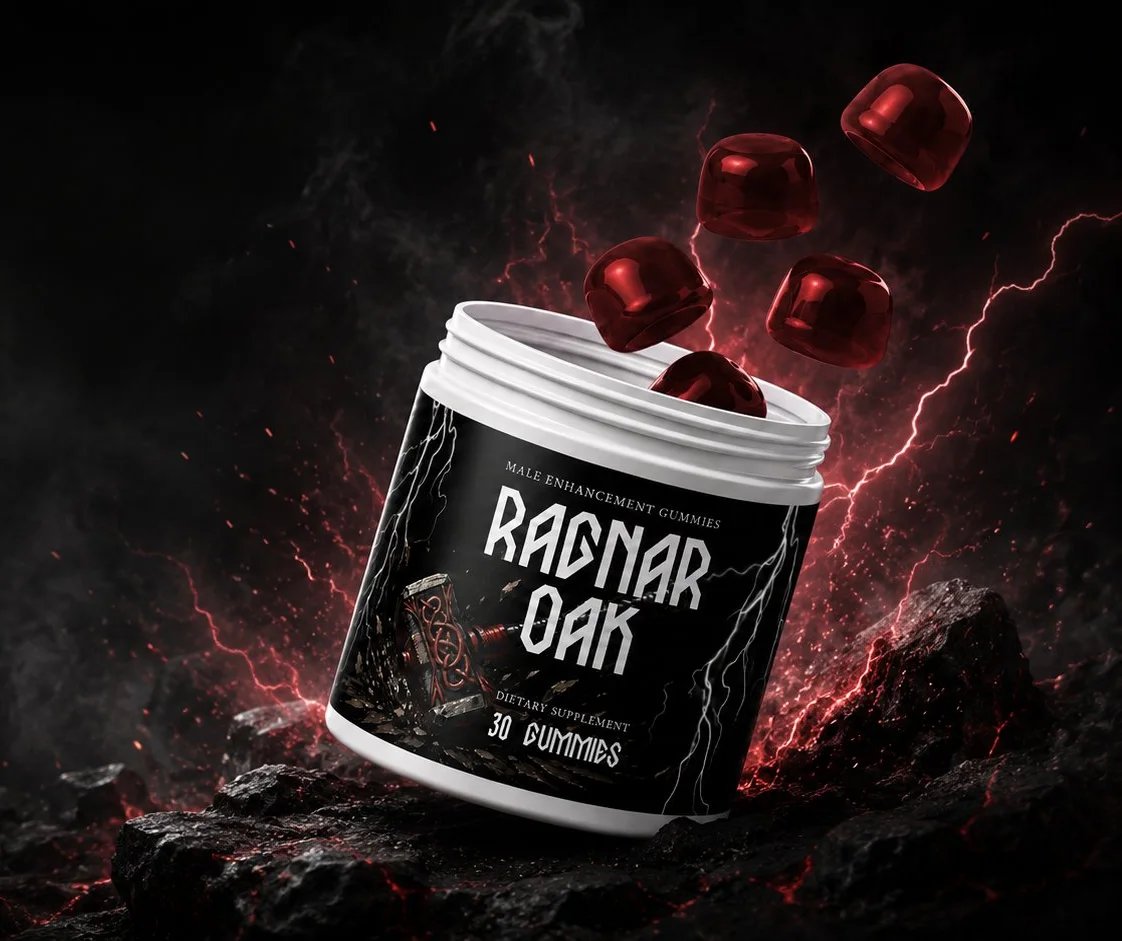 Ragnaroak male enhancement gummies jar with red gummies