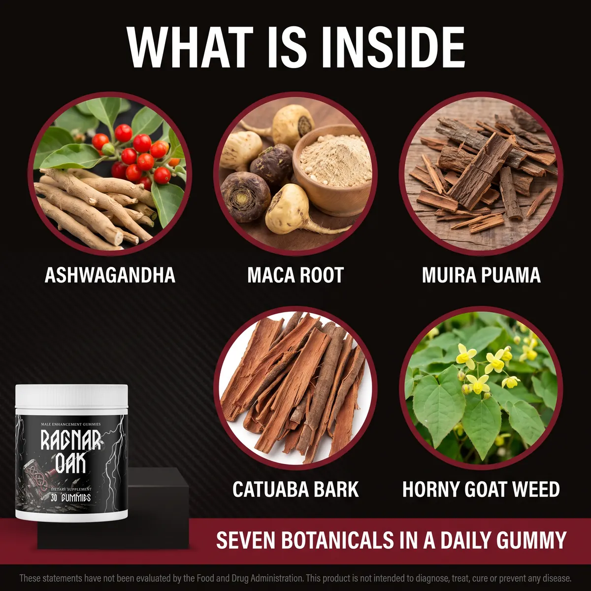 Ragnaroak key ingredients: ashwagandha, maca root, muira puama, catuaba bark and horny goat weed