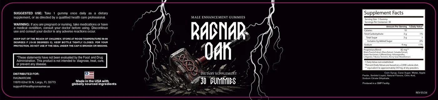 Ragnaroak male enhancement gummies Supplement Facts label